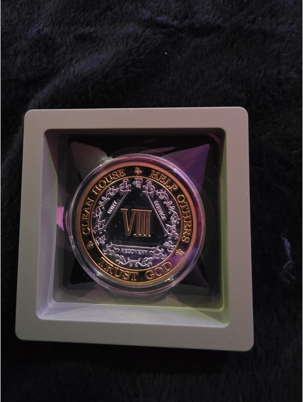 Silver & Gold 8 Years Alcoholics Anonymous Medallion AA Coin Capsule Gift